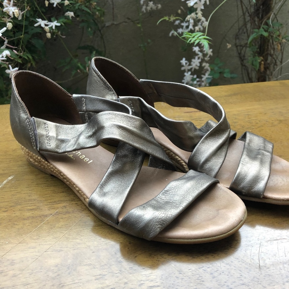 Gunmetal Silver Leather Strappy Sandals
